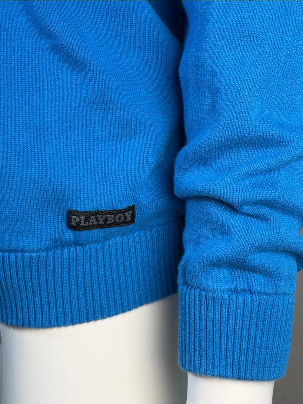 Playboy Blue Bunny Logo Cotton Sweater Y2K Graphic Knit Top Small